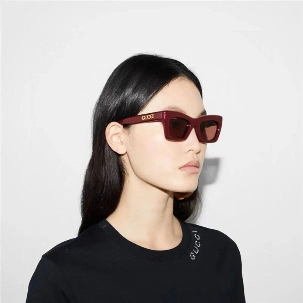 Gucci Women Sunglasses Burgundy Brown Cat Eye Gg1773s 003 Brand New